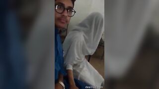 Cute young muslin girl giving handjob to her bf in college room