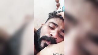 Haryanvi young boy licking her young gf tight pussy