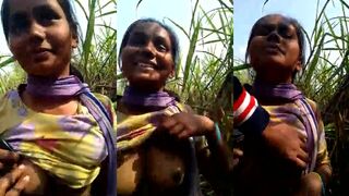 Boy pressed her village teen gf tight boobs in field